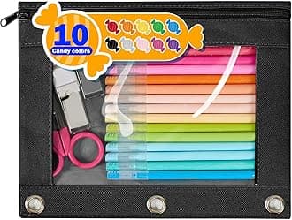 Forvencer Pencil Pouch for 3 Ring Binder, Large Pencil Case Pouch with 3 Reinforced Grommets, Pen Bag, Clear Window Pencil Case, Binder Accessories, Matte Black