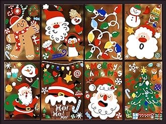 8 Sheets Christmas Window Clings - Double Side Santa, Xmas Tree, Gingerbread Man Decals - Winter Window Stickers for Home, Office, School Glass Decorations