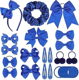 48Pcs Girls School Hair Accessories Kit Royal Blue Bow Hair Clips Headband Ponytail Holder Elastics Bands Ribbon Hair Barrettes Hair accessories for girls Birthday Gift(Rblue)