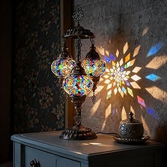 Mozaist Turkish Mosaic Lamp with Bulb – 3 Globe Tiffany-Style Moroccan Table ...