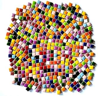 500g/1.1lb Random Color Ceramics Mosaic Tiles,DIY Making Creative Ceramic Mosaic Tiles for DIY Craft Plates Flowerpots Vases Cups Mosaic Making Supplies (Square)