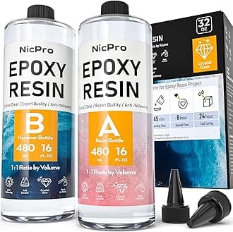 Nicpro 32 Ounce Crystal Clear Epoxy Resin Kit, Food Safe DIY Starter Epoxy Resin for Craft, Canvas Painting, Molds Pigment Jewelry Making, Resin Coating and Casting