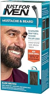 Just For Men Mustache & Beard, Beard Dye for Men with Brush Included, With Keratin Biotin Aloe and Coconut Oil for Healthy Facial Hair - Dark Brown, M-45, Pack of 1 (Packaging May Vary)