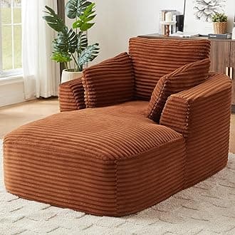 45” Chaise Lounge Chair Indoor, Corduroy Oversized Chaise Lounge with 3 Pillows for Bedroom Living Room, Boneless Chair with Armrest, No Assembly Required (Orange)