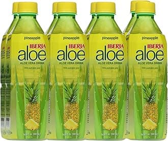 Iberia Aloe Vera Juice Drink with Pure Aloe Pulp, Pineapple, 16.9 Fl Oz (Pack of 8)