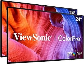 ViewSonic VP2468A_H2 24-Inch Dual Pack Head-Only IPS 1080p Monitor with Advanced Ergonomics, 100% sRGB REC 709, 14-bit 3D LUT, Eye Care, and 65W USB C, Daisy Chain