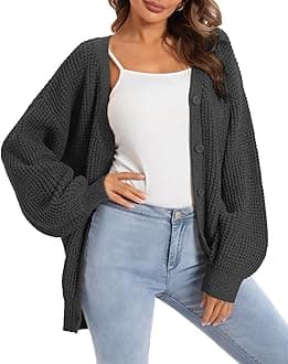 QUALFORT Cardigan Sweaters for Women 100% Cotton Button-Down Oversized Knit Outerwear Fall Tops for Women 2025