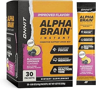 Alpha Brain Instant Cognitive Support Drink Mix, BlackBerry Lemonade Flavor, Nootropic Supplement for Focus, Memory, and Clarity, 0.13 oz Packets, 30 Count