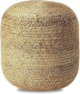 THE HOME TALK Jute Braided Pouf | Eco-Friendly | Indoor/Outdoor Ottoman | Extra Space for Living Room, Drawing Room, Hall | Natural Fibers | Home Decorators | 16’’ x 16’’ x 18’’ – Natural