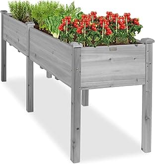 Best Choice Products 72x23x30in Raised Garden Bed, Elevated Wood Planter Box Stand for Backyard, Patio, Balcony w/Divider Panel, 6 Legs, 300lb Capacity - Gray