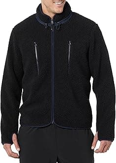 Mens Teddy Fleece Full-Zip Mock Neck Jacket with Chest Pockets