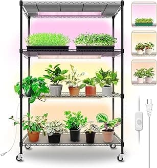 Plant Shelf with Grow Lights, 4-Tier Grow Light Shelf with 30W T5 Full Spectrum Grow Lights, Plant Stand with Grow Light for Indoor Plants, Seed Starting, Seedlings(35.4" L x 13.8" W x 59" H)