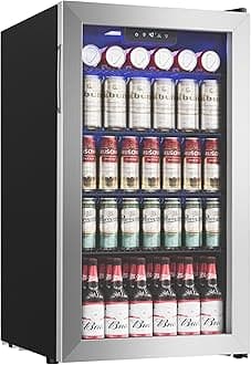 Beverage Refrigerator Cooler - 126 Can Mini Fridge with Glass Door for Soda Beer or Wine, Beverage Cooler for Home, Office, Bar with Adjustable Removable Shelves, Silver
