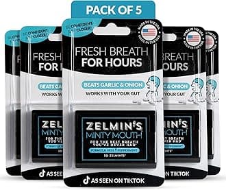 Zelmin's Minty Mouth Breath Freshener - (5 Pack) Long Lasting Bad Breath Treatment for Adults, Instant Freshness Helps with Dry Mouth, Natural Breath Mints for Travel, Alcohol-Free, Keto, Gluten-Free