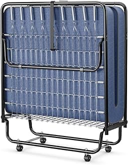 Giantex Folding Guest Bed With 4-Inch Mattress & 4 Wheels, Portable for Adults, Space-Saving for Home, Office, Made in Italy, Rollaway Twin Size