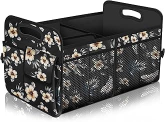 Femuar Car Trunk Organizer,Car Storage Organizer with 72L Large Capacity Waterproof Collapsible and 11 Pockets,Trunk Organizer for Car Suv/Jeep/Sedan, Large Size, Hibiscus flowers