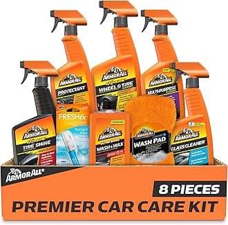 Armor All Premier Car Care Kit, Includes Car Wax & Wash Kit, Glass Cleaner, Car Air Freshener, Tire & Wheel Cleaner (8 Piece Kit)