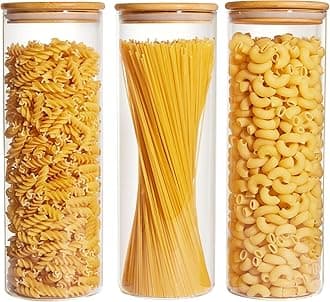 Vtopmart 3 Pack 70oz Glass Jars with Bamboo Lids, Airtight Seal Food Storage Containers for Kitchen Organization, Clear Canisters with Lables