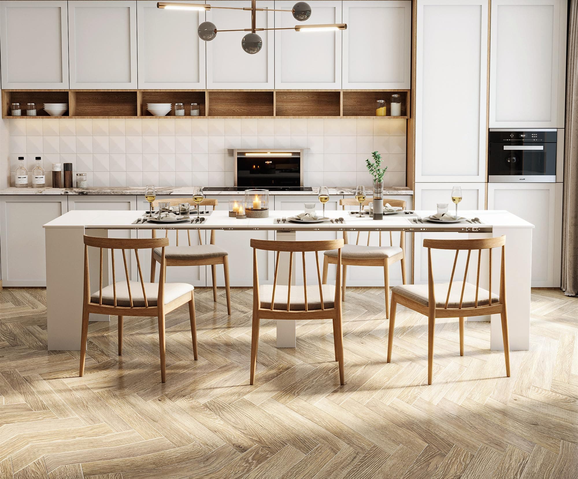 Rustic Wood Extendable Dining Room Table 118" Large Expandable Dining Tables for 6 8 10 12 People Industrial Extend Kitchen Table Space Saving for Family Gathering (White)