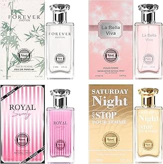 Hybrid & Company Women's 4 Pcs Forever Emotion Royal Sweety Saturday Night Non Stop La Bella Viva Perfume Natural Spray Fresh Fragrance