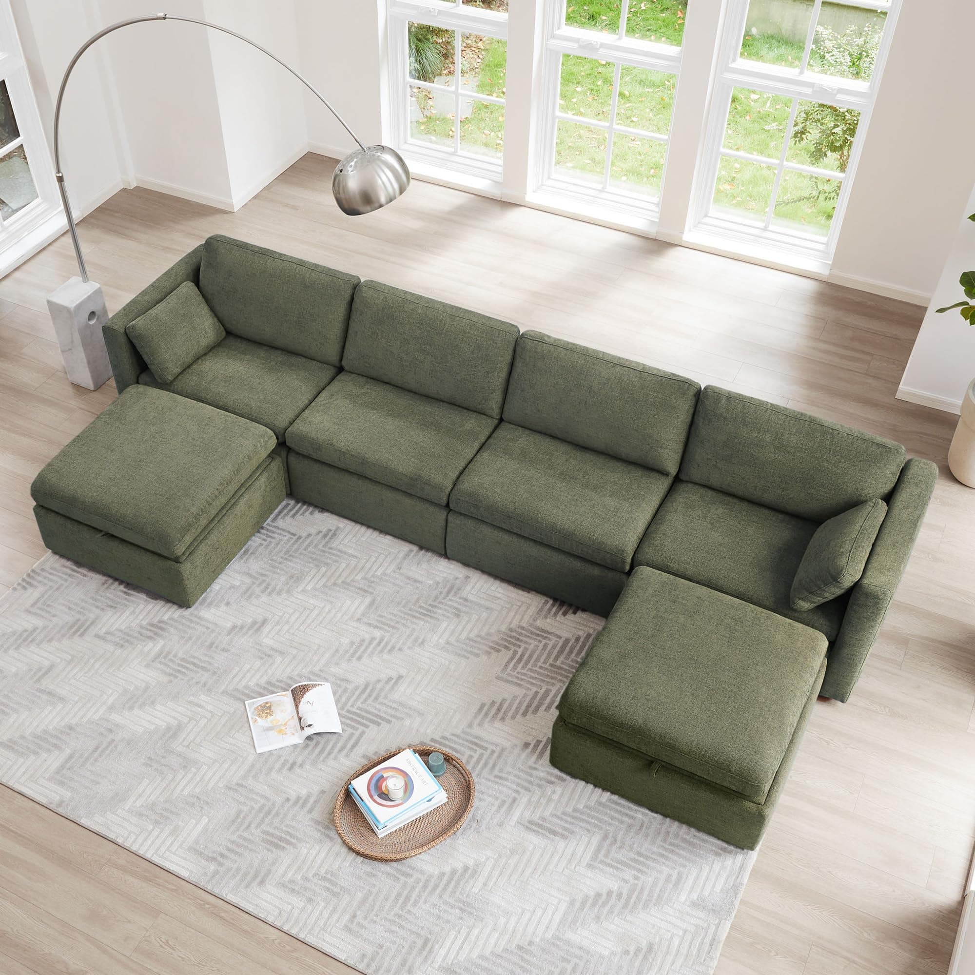CHITA Oversized Modular Sectional Fabric Sofa Set,Extra Large U Shaped Couch with Reversible Chaise Modular Sectional Couch,146 inch Width,6 Seat Modular Sofa with Storage Ottomans, Moss GreenThe Forest Stewardship Council