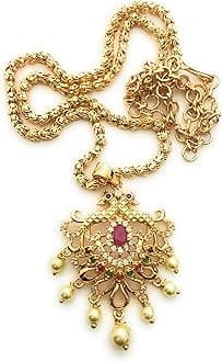 Sasitrends Micro Gold Plated Dasavatharam Chain Pearl AD Pendant Necklace