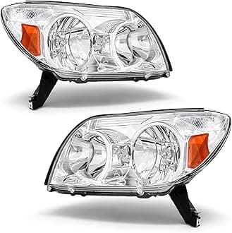 Headlight Assembly for Toyota 4Runner 2003 2004 2005（ 4 Door Limited, Sport, SR5 Utility） Chrome Housing Amber Reflector Headlamp Replacement Pair（W/O Bulbs）