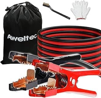 Heavy Duty Jumper Cables,All Copper 6 Gauge 20 Feet Booster Battery Cable,Automotive Wires with Alligator Clips,Carrying Bag,Safety Gloves and Iron Brush for Cars Truck