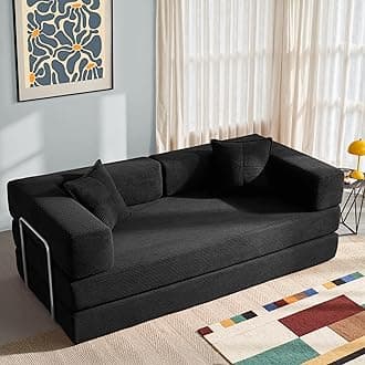 YINIX Foldable Sofa Bed, 78'' Folding Floor Couch, Compressed Convertable Sleeper Sofa, Memory Foam Couch with Pillow Back Support Armrest, 4-in-1 Futon Sofa Bed for Living Room, Black