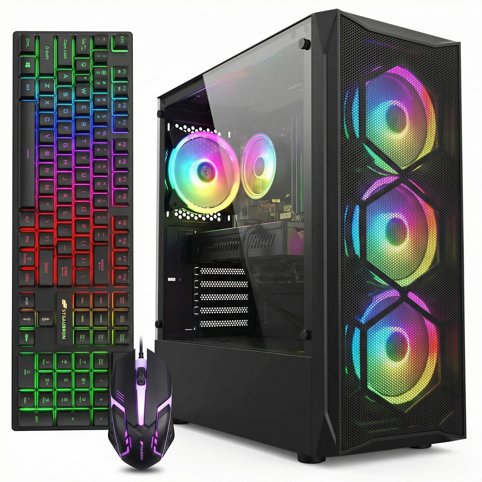 Gaming PC Computer Desktop, Intel Core i7 8th Gen up to 4.1G, Radeon RX 580 8G, 16G DDR4, 512G SSD, WiFi 6, BT 5.2, RGB Fan x6, Windows 11 Home