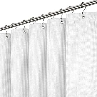 LiBa Waffle Weave Fabric White Shower Curtain, 72 W x 72 H Water Repellent & Heavyweight, Hotel Quality & Cloth Linen Shower Curtains Set and for Bathroom