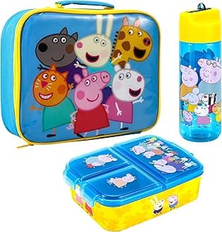 – Zawadi Global Kids Childrens Lunch Box Set – Insulated Lunch Bag, Multicompartment Lunch Box & 540ml Water Bottle - School Travel Lunch Food Set, BPA Free (Peppa Pig)