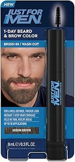 Just for Men1-Day Beard & Brow Color, Temporary Color for Beard and Eyebrows, For a Fuller, Well-Defined Look, Up to 30 Applications, Medium Brown