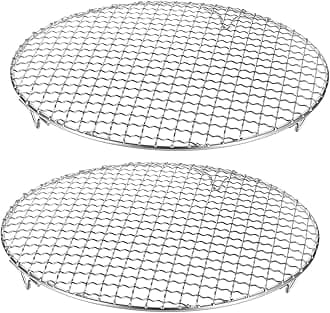 HARFINGTON 2pcs Round Cooking Rack 11-inch 201 Stainless Steel Cross Wire Barbecue Grill Net with 20mm Legs for Cooking Baking Steaming BBQ