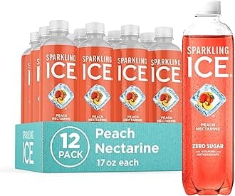 Sparkling Ice, Peach Nectarine Sparkling Water, Zero Sugar Flavored Water, with Vitamins and Antioxidants, Low Calorie Beverage, 17 fl oz Bottles (Pack of 12)