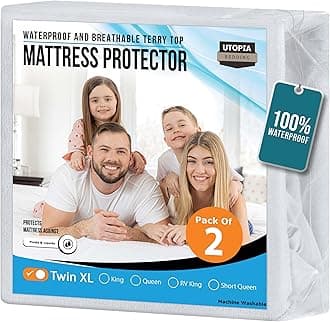 Utopia Bedding Waterproof Mattress Protector, 200 GSM, Breathable, Fitted, White (2, Twin XL)