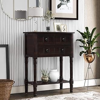 P PURLOVE Antique Narrow Console Table with Drawers,Small Slim Entry Sofa Side Table for Entryway
