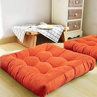 Floor Pillow, Square Meditation Pillow for Seating on Floor Solid Thick Tufted Seat Cushion Meditation Cushion for Yoga Living Room Sofa Balcony Outdoor, Orange, 50x50 cm