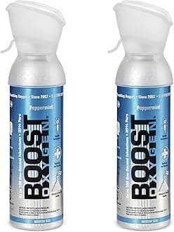 Boost OxygenPortable Oxygen Cylinder with 95% Oxygen - 10L, 2x5L Oxygen Canister with Oxygen Mask for More Than 200 Inhalations - Portable Oxygen Can, Oxygen for Home use (Peppermint Flavour)