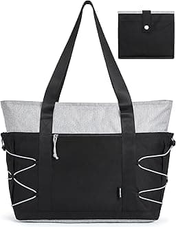 BAGSMART Travel Tote Bag for Women, Foldable Beach Bag With Zipper, 30L Large Gym Tote for Everyday