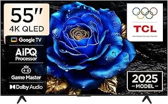 – TCL 55T6C Television 55 Inch Smart TV 4K QLED Colorful Quantum Crystal HDR 10+ Gaming Google TV, Dolby Vision Atmos, DTS Virtual X, MEMC, Voice Control, Game Master with Slim Design (2025 Model)