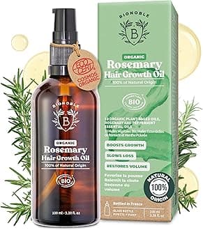 Organic Rosemary Oil for Hair Growth - Slows Loss, Restores Volume, Nourishes the Scalp - Rosemary Hair Oil, Castor, Argan - 100% Natural and Vegan - Glass Bottle, Pipette, Pump - 100ml