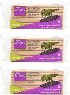 Super Sculpey Original Beige Oven-Bake Clay Ceramic-Like Sculpturing Compound - Semi-Translucent Finish, Shatter and Chip Resistant – 1 LB, Pack of 3