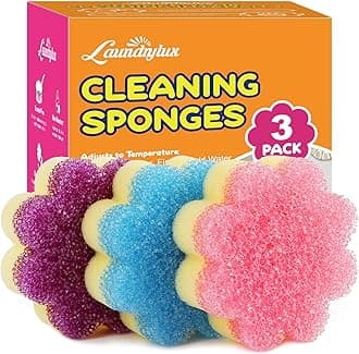 Scrub Sponge, Dual-Sided Temperature-Responsive Sponge and Scrubber - Non-Scratch - Multipurpose Dish Sponges for Kitchens, Bathrooms, and Outdoor Use - 3 Pack