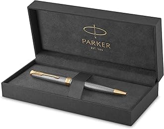 Parker Sonnet Ballpoint Pen | Chiselled Silver with Gold Trim | Medium Point Black Ink | Gift Box