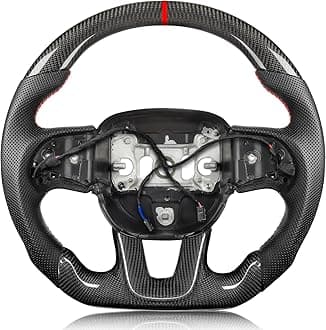 Steering Wheel for Dodge Charger for Dodge Challenger 2015-2024 3K Real Carbon Fiber Steering Wheel D-shaped Flat-bottom Perforated Leather Grip (SXT/GT/RT/SRT) with Heating