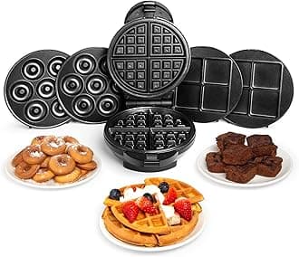 VonShef 3 in 1 Waffle Maker - Brownie & Doughnut Maker with Non-Stick Removable Plates, Cool Touch, Easy Clean - Makes Donuts & Brownies (Black, 800W)