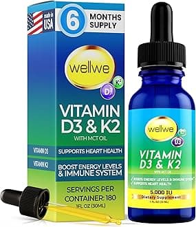 Vitamin D3 K2 Liquid Drops - Vitamin D3 5000 IU, Vitamin D Drops Adult, No Fillers, Non-GMO, No Taste, Liquid Vitamin d3 with k2 Supplement to Boost Energy Levels, Mood, Immune System, 1 fl oz