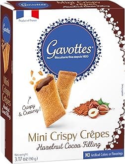 Gavottes Gourmet French Filled Mini Crispy Crepes - with Rich Cocoa Hazelnut Filling | Crispy Crepes for Chocolate Crepe Lovers | Gavottes Mini Filled Crispy Crepes From France (3.17oz/90g)
