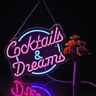 Cocktails and Dreams Neon Sign for Wall Decor Neon Signs with Dimmable Switch LED Neon Signs Bedroom Beer Bar Neon Light Sign Hotel Party Club Office Art Lights